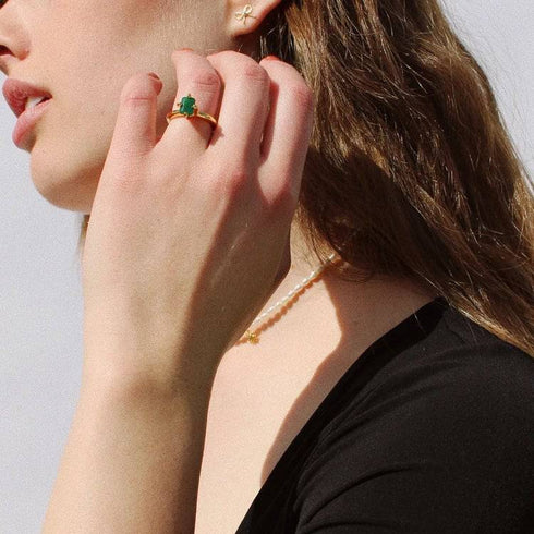 Green Agate Ring Gold Vermeil - Zafari Studio Jewelry